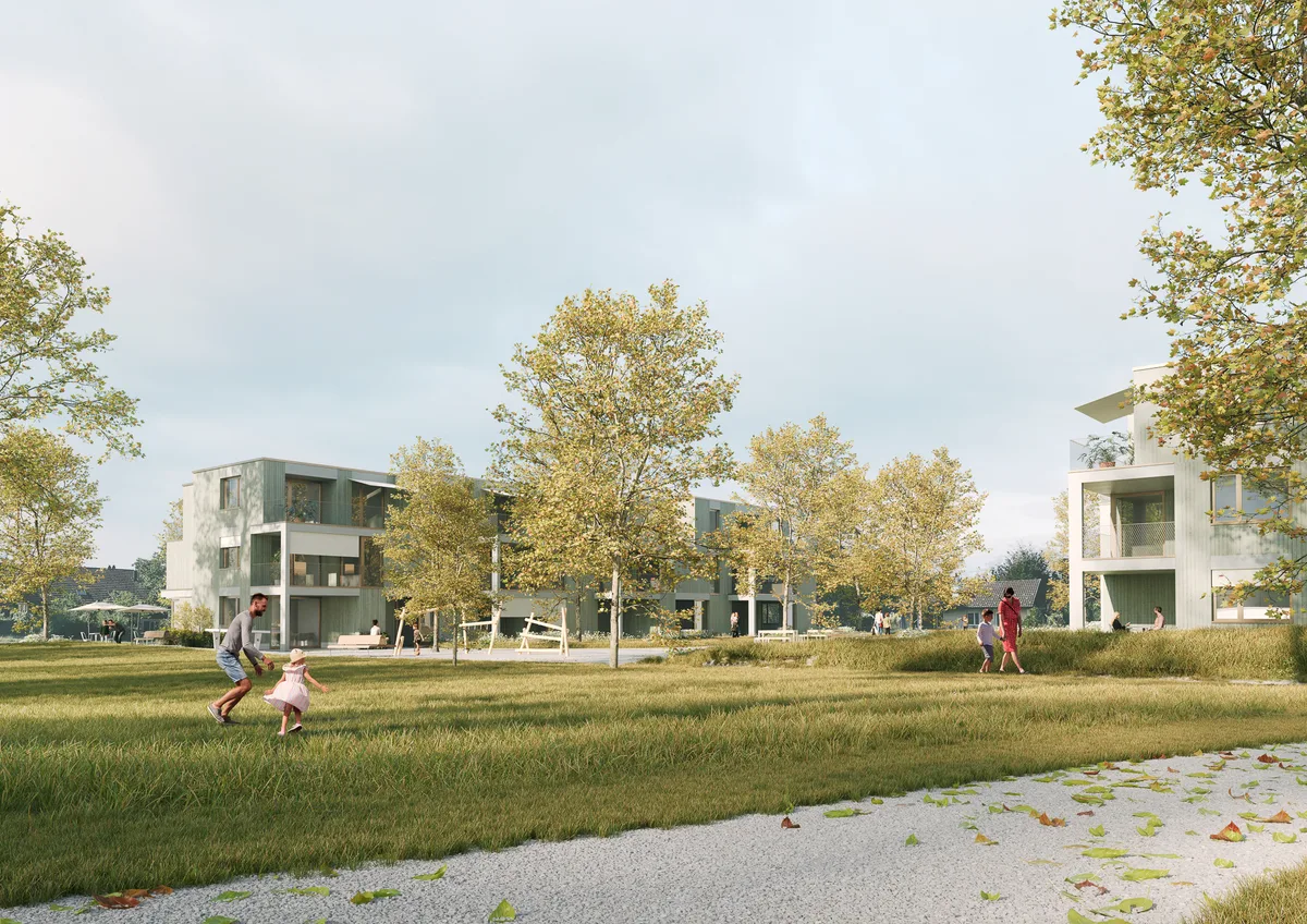 Visualisierung  der Überbauung Altersdurchmischtes Wohnen im Ortsteil Sack von Seegräben.